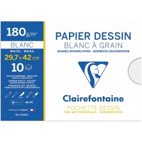 Clairefontaine 96185C - Pochette Dessin Scolaire - 10 Feuilles Papier Dessin Blanc a  Grain - A3 29,7x42 cm 180g - Ideal pour le
