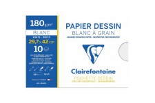 Clairefontaine 96185C - Pochette Dessin Scolaire - 10 Feuilles Papier Dessin Blanc a  Grain - A3 29,7x42 cm 180g - Ideal pour le