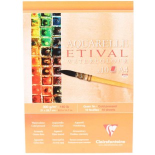 Lot de 5 : Clairefontaine 96305C Bloc Encolle Etival - 10 Feuilles Papier Aquarelle Blanc 100% Cellulose Grain Fin Qualite etude