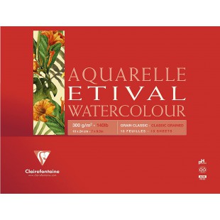 Lot de 5 : Clairefontaine 96389C - Un bloc encolle 1 cote de papier dessin Etival Grain Classic 10 feuilles 14,8x21 cm 300g, Bla