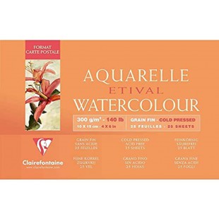 Clairefontaine 96468C Bloc Encolle 4 Cotes Etival - 25 Feuilles Papier Aquarelle Blanc 100% Cellulose Grain Fin Quali