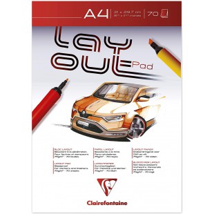 Clairefontaine 96533C Bloc Encolle Papier Layout - 70 Feuilles Papier Blanc Uni Extra Lisse A4 21x29,7 cm 75g - Papier Ideal pou