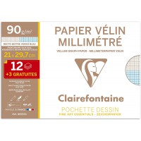 Clairefontaine 96555C - Une pochette Velin Millimetre 15 feuilles (12 + 3 gratuites) 21x29,7cm 90g