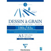 Clairefontaine 96626C Bloc Encolle Papier Dessin a  Grain - 30 Feuilles Papier Dessin au Grain Marque - A5 14,8x21 cm 180g