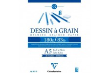 Clairefontaine 96626C Bloc Encolle Papier Dessin a  Grain - 30 Feuilles Papier Dessin au Grain Marque - A5 14,8x21 cm 180g