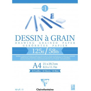 Clairefontaine 96684C Bloc Encolle Papier Dessin a  Grain - 40 Feuilles Papier Dessin au Grain Marque - A4 21x29,7 cm 125g