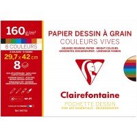 Clairefontaine 96773C - Pochette Dessin Scolaire - 8 Feuilles Papier Dessin a  Grain Couleurs Vives Assorties - A3 29,7x42 cm 16