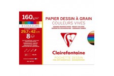 Clairefontaine 96773C - Pochette Dessin Scolaire - 8 Feuilles Papier Dessin a  Grain Couleurs Vives Assorties - A3 29,7x42 cm 16