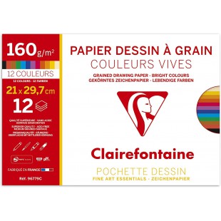 Clairefontaine 96779C - Pochette Dessin Scolaire - 12 Feuilles Papier Dessin a  Grain Couleurs Vives Assorties - A4 21x29,7 cm 1