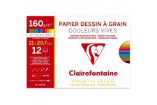 Clairefontaine 96779C - Pochette Dessin Scolaire - 12 Feuilles Papier Dessin a  Grain Couleurs Vives Assorties - A4 21x29,7 cm 1