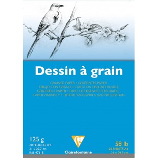 Clairefontaine 97118C Bloc Encolle Papier Dessin a Grain - 20 Feuilles Papier Dessin au Grain Marque - A4 21x29,7 c
