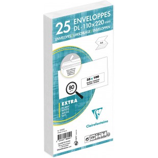 Clairefontaine 10625C - Un paquet de 25 enveloppes auto-adhesives blanches avec fond gris 11x22 cm 80g + fenetre 3,5