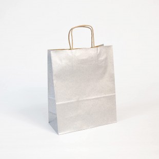 Clairefontaine 395711C - Un paquet de 25 sacs cadeau 22x10x27cm 110g, Kraft lisse Argent