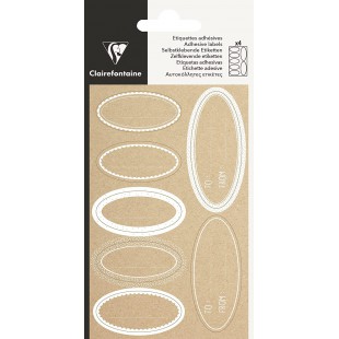 Clairefontaine 617068C - Un sachet de 28 etiquettes kraft adhesives, Ovale blanc