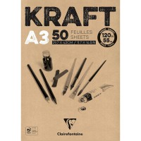 Clairefontaine 975816C Bloc Encolle Papier Kraft - 50 Feuilles Papier Kraft Verge Brun A3 29,7x42 cm 120g - Papier Do