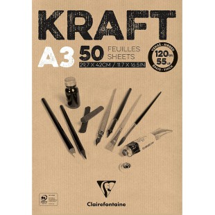 Clairefontaine 975816C Bloc Encolle Papier Kraft - 50 Feuilles Papier Kraft Verge Brun A3 29,7x42 cm 120g - Papier Do