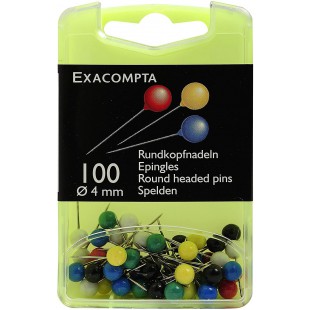 EXACOMPTA 14345E Boite de 100 epingles spheriques - Hauteur de pointe 15mm - 4mm de diametre Couleurs aleatoires