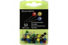 Exacompta Lot de 50 epingles a  tete Ronde 15 x 6 mm Couleurs Assorties