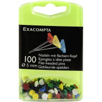 EXACOMPTA 14572E -Une boite de 100 epingles tete plate 5 mm 6 couleurs assorties