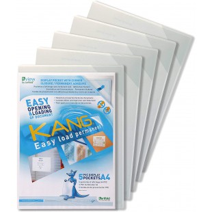 Tarifold Fr 194680- Lot de 5 Kang Easy Load, Pochettes porte affiche A4 Autocollant, insertion facile et rapide au coin- Transpa