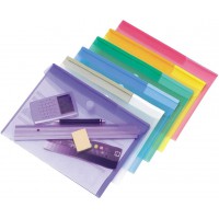 Lot de 12 : Tarifold 12 Enveloppes Porte-documents Plastique Fermeture Scratch Format A4-6 couleurs x2 (Bleu, Violet, Vert, Jaun