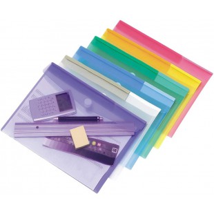 Lot de 12 : Tarifold 12 Enveloppes Porte-documents Plastique Fermeture Scratch Format A4-6 couleurs x2 (Bleu, Violet, Vert, Jaun