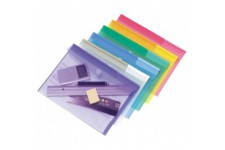 Lot de 12 : Tarifold 12 Enveloppes Porte-documents Plastique Fermeture Scratch Format A4-6 couleurs x2 (Bleu, Violet, Vert, Jaun