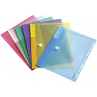 Lot de 12 : Tarifold 12 Enveloppes Porte-documents Plastique Perforees Fermeture Scratch Format A4-6 couleurs x2 (Bleu, Violet, 