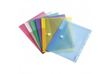 Lot de 12 : Tarifold 12 Enveloppes Porte-documents Plastique Perforees Fermeture Scratch Format A4-6 couleurs x2 (Bleu, Violet, 