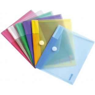 Lot de 6 : Tarifold 6 Enveloppes Porte-documents Plastique Fermeture Scratch Format A5 - 6 couleurs (Bleu, Violet, Vert, Jaune, 