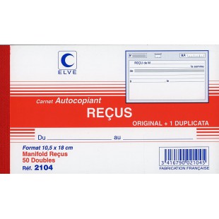 CARNET 'RECUS SANS TVA' 105X180 50/2+0 (par 10)