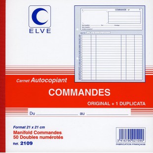 - 2109 - Carnet autocopiant - Ordres collecteurs 50 numeros doubles - 21x21cm, Original + 1 Duplique