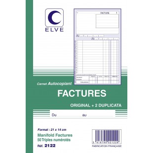 22389 Manifold Autocopiant 140x 210mm Foliotage 50 Triplis Imprimes Factures Assorties