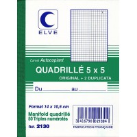 CARNET AUTOCOPIANT QUAD.5/5 140X105 50/3+0 (par 10)