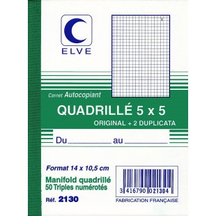 CARNET AUTOCOPIANT QUAD.5/5 140X105 50/3+0 (par 10)