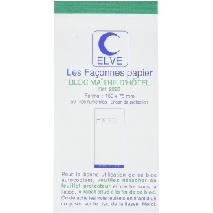 2223 Bloc maitre d'hotel 50 feuillets 75x150 mm 50/3 autocopiant