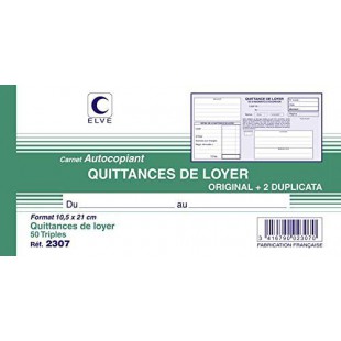 CARNET 'QUITTANCES DE LOYER' 105X210 50/3+0 (/10)
