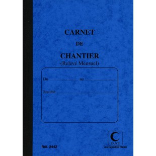 CARNET CHANTIER RELEVE MENSUEL 190X130 80 P. PIQURE 1 MOIS