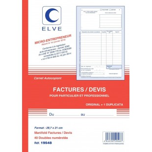 CARNET 'FACTURES/DEVIS' AUTO ENTREPRENEURS 297X210 40/2 (par 5)