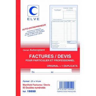 Manifolds AUTO-ENTREPRENEUR Facture/Devis 21 x 14 cm Vertical 50 dupli