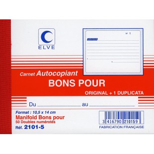 CARNET 'BONS POUR' 105X140 50/2+0 (par 10)