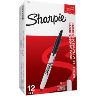 Sharpie Retractable Marqueur Pointe Fine Noir Lot de 12