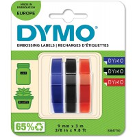 Cartridges Kingdom 3 Rubans de Marquage 3D 9 mm x 3 m Blanc sur Rouge Bleu Noir S0847750 compatibles avec les DYMO Omega et Juni