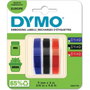 Cartridges Kingdom 3 Rubans de Marquage 3D 9 mm x 3 m Blanc sur Rouge Bleu Noir S0847750 compatibles avec les DYMO Omega et Juni