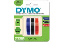 Cartridges Kingdom 3 Rubans de Marquage 3D 9 mm x 3 m Blanc sur Rouge Bleu Noir S0847750 compatibles avec les DYMO Omega et Juni