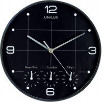 Unilux on Time Horloge Murale Systeme Quartz avec 4 Fuseaux horaires Diametre 30,5 cm Noir