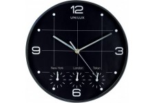 Unilux on Time Horloge Murale Systeme Quartz avec 4 Fuseaux horaires Diametre 30,5 cm Noir