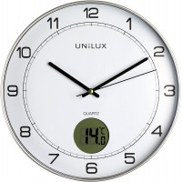 Unilux Tempus Horloge murale Systeme Quartz avec Thermometre Digital Diametre 30,5cm Gris metal