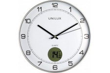 Unilux Tempus Horloge murale Systeme Quartz avec Thermometre Digital Diametre 30,5cm Gris metal