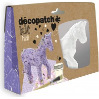 Decopatch KIT010O - Un mini-kit comprenant un animal en papier pulpe blanc, 2 feuilles Decopatch, un pinceau et un pot de vernis